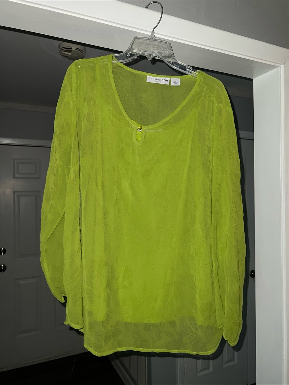 Sag Harbor Neon Lime Sheer Long-Sleeve Blouse